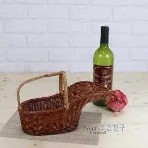등나무 와인바스켓버켓 우드 손잡이 소품바구니