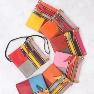 [골드스마일]다채로운 소가죽 미니 크로스백 핸드 클러치 여행용 가방