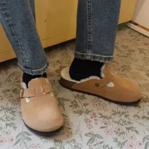 겨울용 양털 스웨이드 커플 실내화 부드러운 블로퍼 신발 키높이