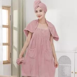 샤워가운 세트 스커트 터번 세안밴드 목욕 여성여름 배스 홈가운 쓰로브 거즈 바스 사계절 호텔 순면