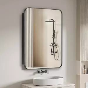 16 x20 스테인리스 프레임 거울이 있는 FOMAYKO 욕실 약장 오목 또는 표면 장착 거울 캐비닛 수납장 객실