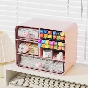 BenF Case 핑크 돼지 정리함 수납함 3칸 데스크 오거나이저 서랍 소형 책상 소품 미니