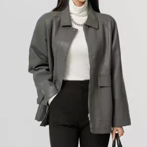 여성 더블포켓 키치룩 봄자켓 레더 탄탄가죽 점퍼