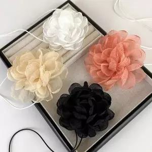 [셀러에이드](쓰러담아) 쉬폰 장미 코사주 초커 팔찌 목걸이 꽃 끈 허리띠