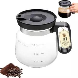 커피 포트 스타일 모양의 PMLQZA 16온스 유리 머그잔 여행용 뚜껑과 빨대가 있는 미니 내열 대용량 투명 컵