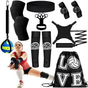 [미국배송] 웨트탄 8세트 배구 훈련 장비 보조 솔로 트레이너 선물 키트 탄성 저항 벨트 세트 스파이크 핸드 스트랩 팔 소매 무릎 패드 백팩 헤드밴드 포함