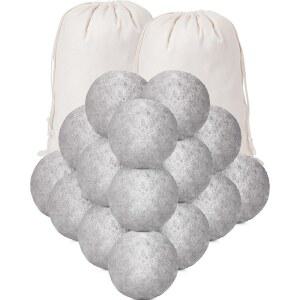 케닝 26 울 드라이어 볼 세트 24 재사용 가능한 볼과 2 머슬린 백 섬유 유연제를 포함한 의류 세탁용 정전기 방지 에너지 및 시간 절약 그레이