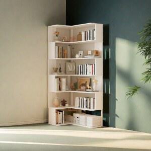 수납 코너 책장 L자모양 2 스타일 북엔드 타워 원형회전책장 코너장 책정리함 책꽂이 현대