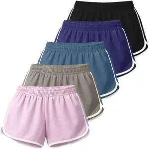 리얼 에센셜 5팩 여성용 드라이핏 돌핀 반바지 - 운동 러닝 체육관 라운지 액티브 캐주얼 (추가 이용 가능)