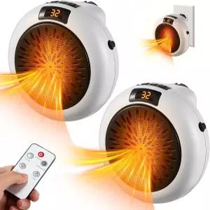 Meonum 2팩 소형 공간 히터 온도 조절기 및 타이머 조절 가능한 500W 휴대용 전기 과열 방지 LED