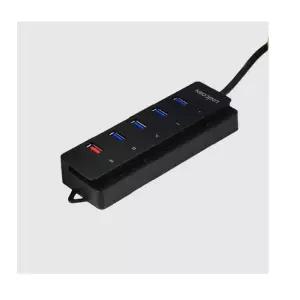 유니콘 RH-5000S 블랙 4포트 USB3.0허브 고속충전 1지원 개별전스위치 5V 아답터포함랜케이블 랜선 스위칭