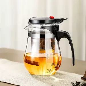 PrimeBulk 버튼 드롭 차포트(600ml) (투명)유리다관 주전자 티포트 티팟 다기 메이커 우리기 우림 찻주전자