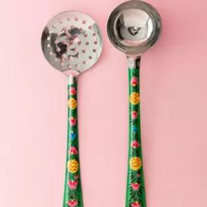 애나멜 스텐 샐러드 스푼 2P 세트 그린레스 나스푼 에나 양식기 디자인 고급 플레이팅 숟가락