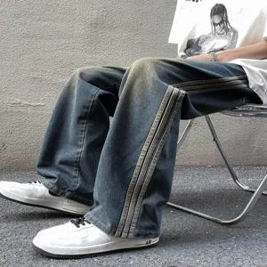 청바지 여자 사이드 와이드 빈티지 고무줄 유니크 밴딩 루즈핏