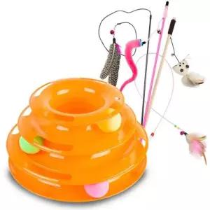 딩동펫 고양이 장난감 캣타워트랙 오렌지 + 낚싯대 4종 B세트