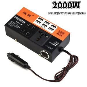 차량용 전원 인버터, 2000W 피크 DC 12V, 24V to DC 110V, 220V 컨버터, 트립 6 USB 과부하 보호