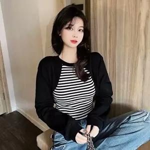 볼레로 긴팔티 단가라 일체형 나시 여성 세트 (KYR-WFFPPKC)