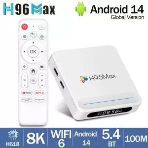 H96 MAX H618 PLUS 안드로이드 14 스마트 TV Wifi6 BT 리모컨 8K 쿼드 코어 음성 비서 미디어 플레이어 셋