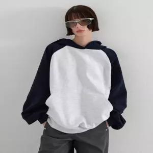 [제작] 블로코 루즈핏 나그랑 배색 후드 티셔츠 86621 빅사이즈 여성의류