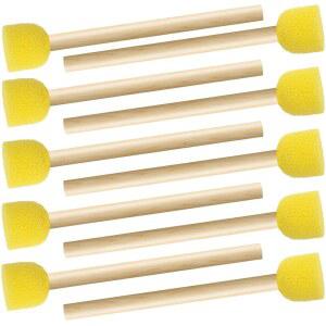 베이치야 10개 원형 스펀지 브러시 세트, 나무 손잡이 페인트 브러시, 벽지용 페인팅 염색 도구 윈도우 클레이 모델 DIY 예술 공예 프로젝트-노란색