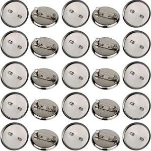 25팩 브로치 핀 1인치 디스크 공예 DIY 보석 제작용 평평한 트레이가 있는 빈 핀(실버)
