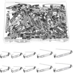 150개의 브로치 핀 백 키트 공예용 실버 세이프티 바 5가지 크기 금속 플랫 잠금 걸쇠 백킹 DIY 보석 제작