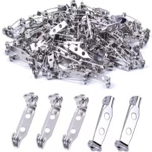 브로나 그랜드 100pcs 20mm 스테인리스 스틸 막대 핀 브로치 백 안전 캐치 공예 클래스프 2홀 실버