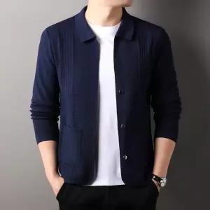 남자 칼라넥 가을 가벼운 럭셔리 니트 캐주얼 긴팔 카라 가디건 원픽3