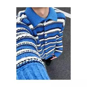 남자 칼라넥 스트라이프 카디건 빈티지 굵은 니트 터틀넥 상의 원픽1