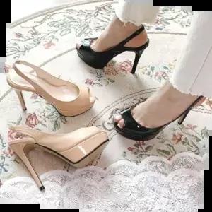 스틸레토힐 블링구두 에나멜 가보시 토오픈 슬링백 킬힐 13.5cm