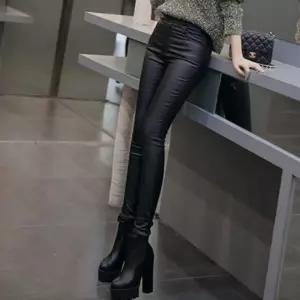 투버튼 여성 스키니 기모 가죽 바지 레자 레저 팬츠