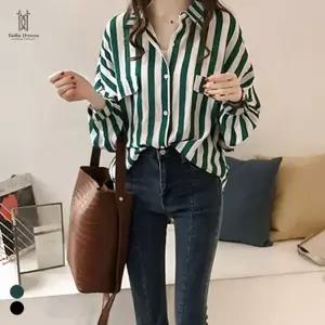 벨라도나 봄가을 여성 데일리룩 오버핏 스트라이프 긴팔셔츠 다양한 코디 티셔츠 Bon-2607