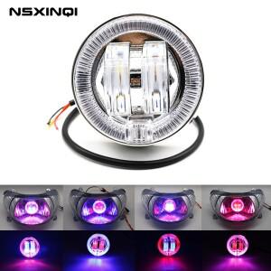 바이크 오토바이 헤드라이트 듀얼 컬러 LED 범용 내장형 엔젤아이 데몬아이 렌즈 하이빔 스포트라이트