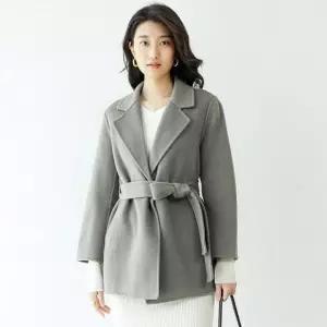 하프코트 반코트 벨트 양모 모직 A. 베이지그레이 s