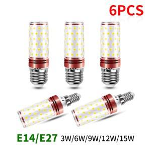 6pcs LED 옥수수 전구 3W 6W 9W 12W 15W E27 E14 SMD2835 AC85-265V 램프 홈 장식 샹들리에 촛불