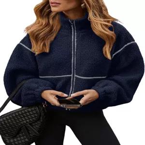 도코투 여성 코트 캐주얼 라펠 풀 집 플리스 재킷 긴 소매 오버사이즈 따뜻한 겨울 아웃웨어 포켓 포함