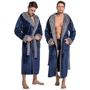 [미국배송] 토스티라이프 남성 후드 로브 초부드러운 플란넬 빅 포켓 고급스러운 하우스 코트 플리스 플러시 송아지 길이 목욕 가운