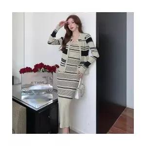 치마 여성 니트 추동 투피스 스트라이프 세트 나시 스웨터 ADOR3