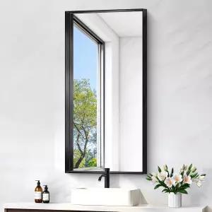 니모리 블랙 욕실 거울 40x20 인치 직사각형 프레임 대형 벽걸이 배니티 오버 싱크 침실 화장실 거실 수직