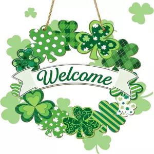 성 패트릭의 날 장식 현관문 간판용 나무 샴록 문 화환 벽 간판 클로버 봄 홈 데코 파티를 위한 아일랜드