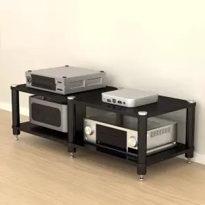 ZGZCQDSL 2단 롱 AV 미디어 스탠드 스테레오 랙 및 스피커 스파이크가 있는 구성품 캐비닛 홈 시어터 CD