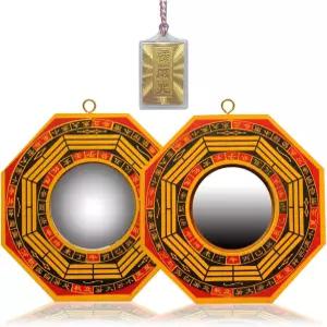 중국 전통 바구아 거울 세트 - 오목하고 볼록한 표면 풍수 전재 점술 긍정적 및 부정적 에너지 보호 홈