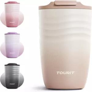 TOURIT 16온스 여행용 커피 머그잔 뚜껑이 있는 단열 스테인리스 스틸 누수 방지 이중 벽 진공 텀블러