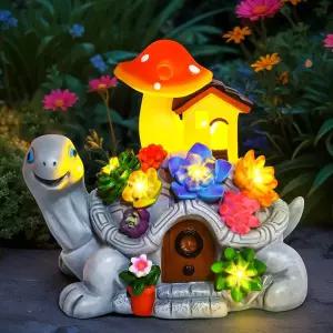 다육질과 7개의 LED 조명이 있는 시쿠베 태양광 정원 장식 거북이 여성 엄마 할머니를 위한 생일 선물