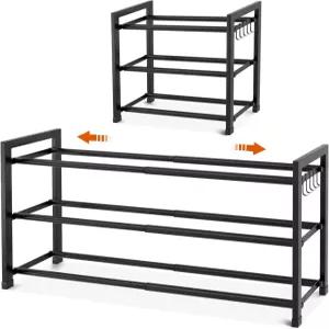 BrFoYu 확장 가능한 옷장용 금속 신발장 입구용 18.5-33인치 무료 스탠딩 신발 정리함 12쌍 침실 차고