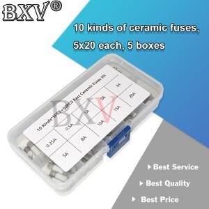 고속 세라믹 퓨즈 키트 10 가지 값 250V 5x20mm 5mm X 0.25A 1A 2A 3A 8A 20 AMP 튜브 모음 50PCs세트