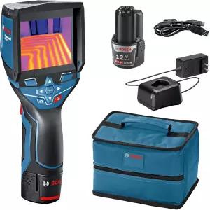 BOSCH GTC400C 12V 최대 연결 열 카메라 2Ah 리튬 이온 배터리 및 충전기 USB 케이블 소프트 파우치 포함