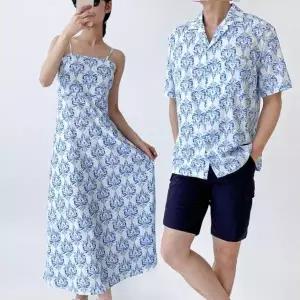 비치웨어 바캉스 신혼여행 커플 원피스 반팔티 세트