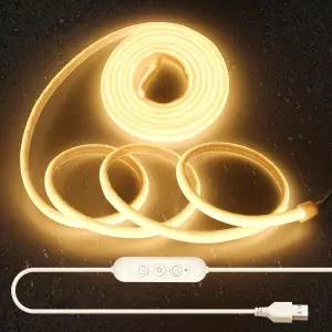 Aclorol COB LED 스트립 라이트 10피트 따뜻한 흰색 3000K IP67 방수 5V USB 전원 조광 테이프 침실 책장