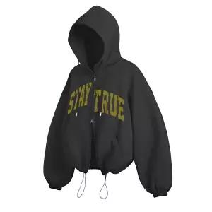 매장정품[브랜드명]PRINOAR [기모선택] 아치 스테이 스트링 오버핏 투웨이 후드집업 - 블랙F6F-AZHZ-ST4306